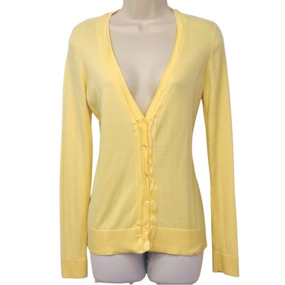 Loft Sweaters - Ann Taylor Loft Light Yellow Lightweight Cardigan Stylish Ruffled V Neckline